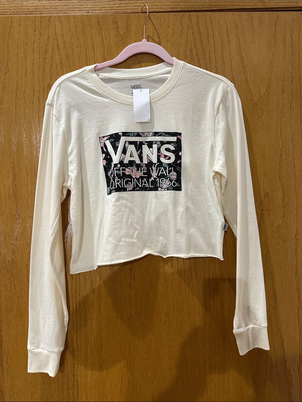 Vans Cream Cropped Long Sleeve with Floral Logo Patch